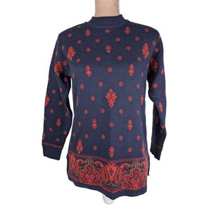 Vintage Liz Claiborne Heavy Lambswool Paisley Crewneck Sweater Blue Red Medium P